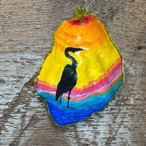 Hand-Painted Egret Oyster Shell Christmas Ornament